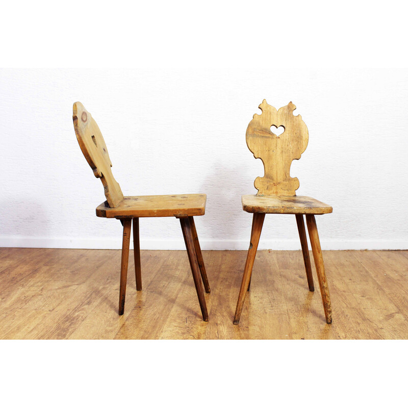 onkruid Geletterdheid stel je voor Paar oude Elzasser stoelen van massief grenen, 1900