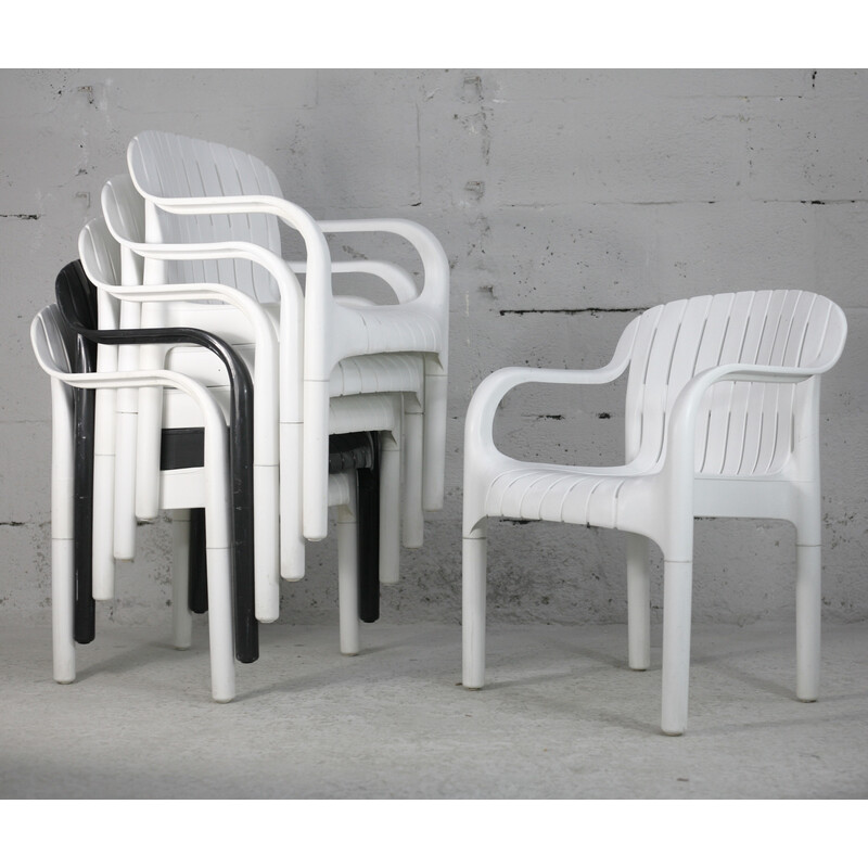 Lot de 6 fauteuils d'extérieur vintage "Dangari" en plastique par Pierre  Paulin pour Allibert, France