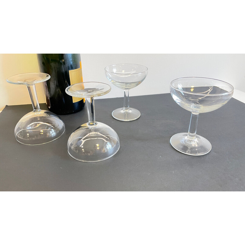 Conjunto de 4 taças de champanhe de vidro vintage, França