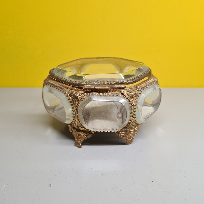Boîte à bijoux vintage français en cristal, 1900