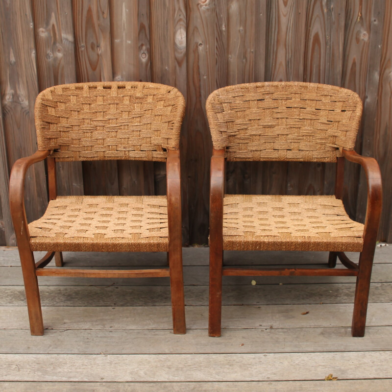 Ein Paar Vintage-Sessel aus Holz und Seil von Erich Dieckmann, Deutschland  1920-1930