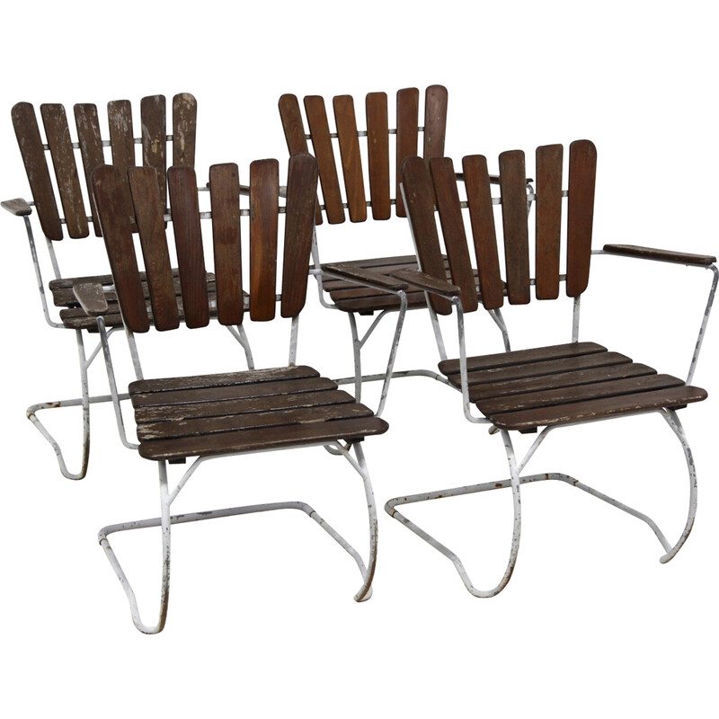 Set of 4 vintage teak garden chairs, Sweden 1960