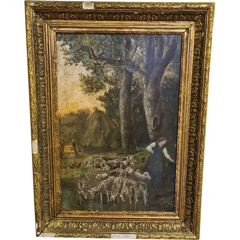 Französisches Vintage-Gemälde mit Rahmen, 1810