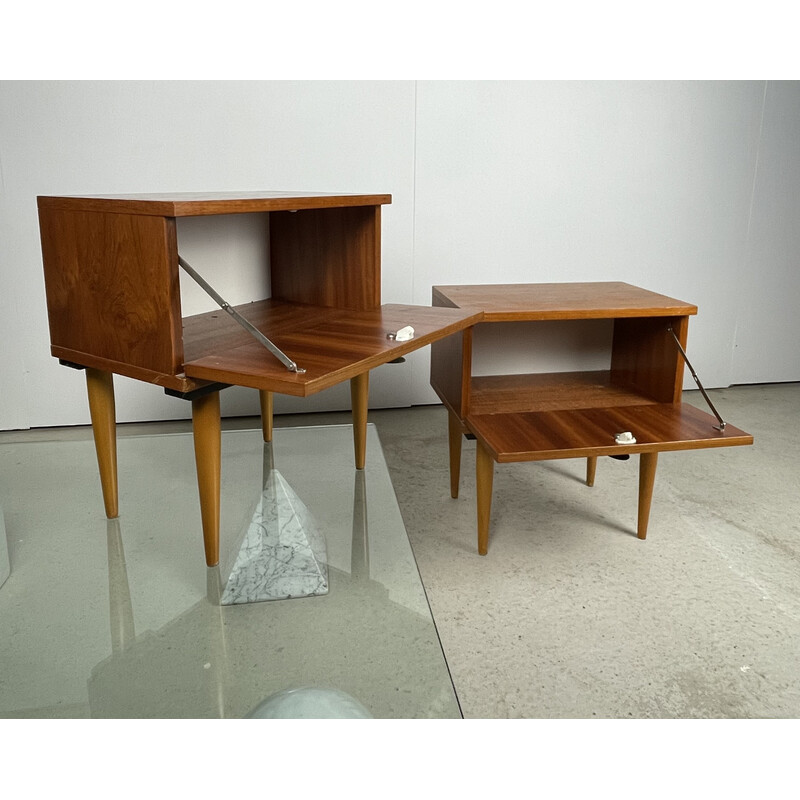 Par de mesas de cabeceira de teca escandinavas vintage, 1960