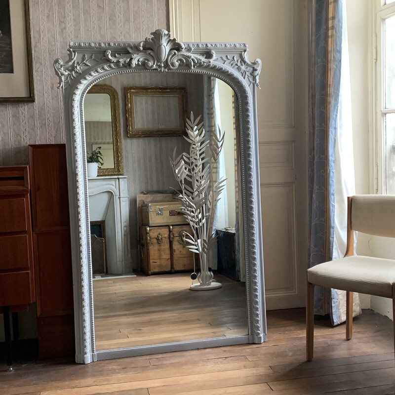 Espejo de chimenea vintage de madera gris