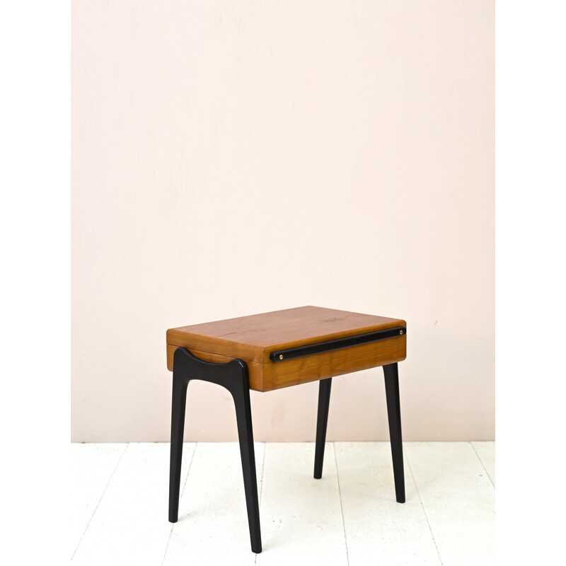 Scandinavian vintage side table with wooden sewing compartment