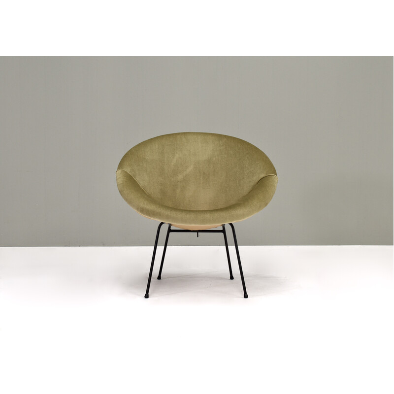 Kreisförmiger Sessel aus Samt und Metall, 1950