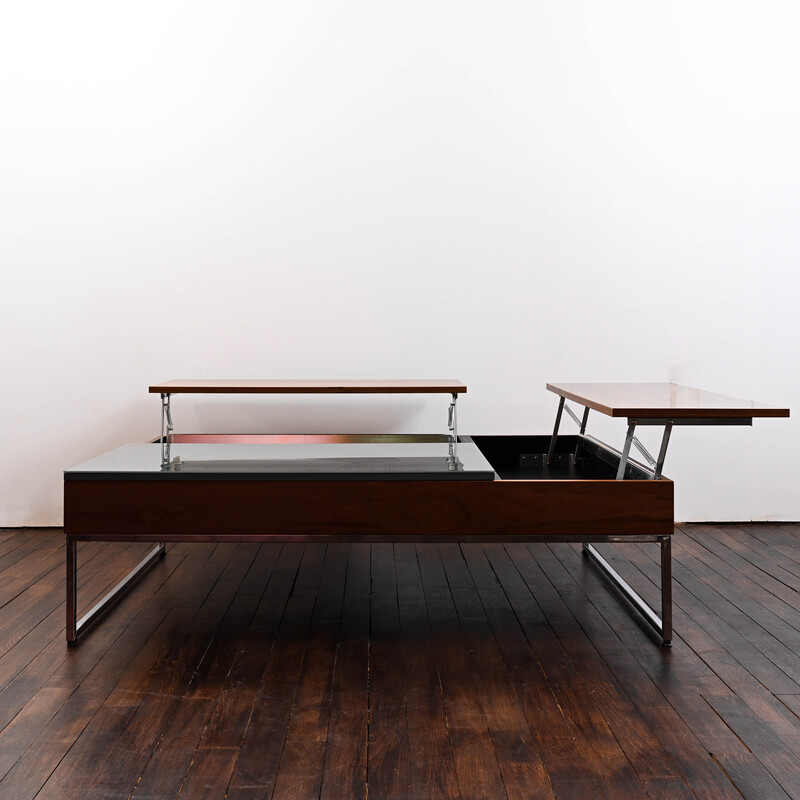 Table basse multifonctionnelle vintage Chiva avec rangement et plateaux de  table relevables