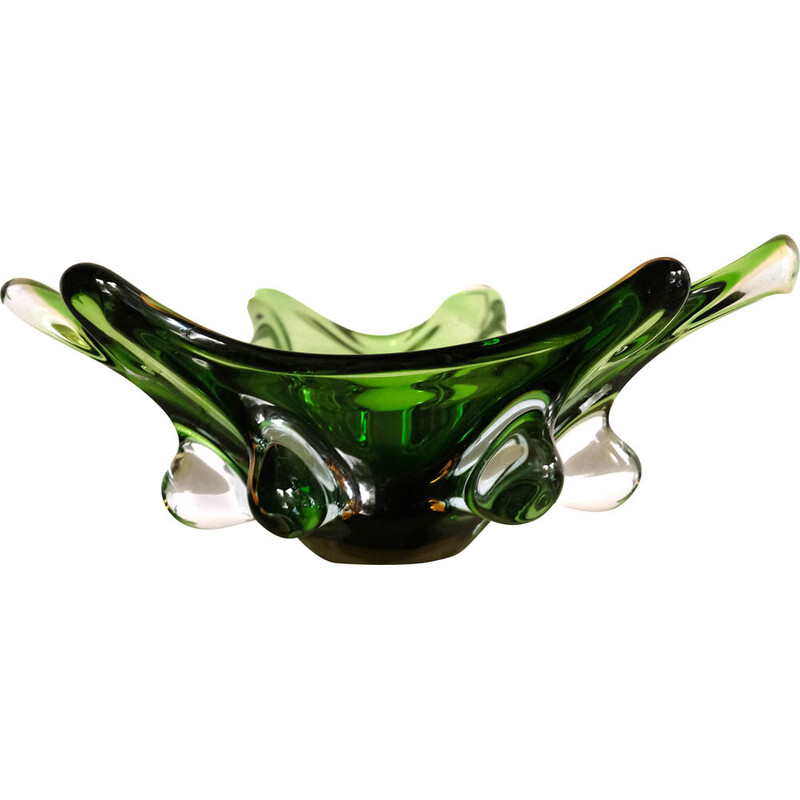 Jarrón vintage italiano en cristal de Murano verde by Murano Glass, Años 60