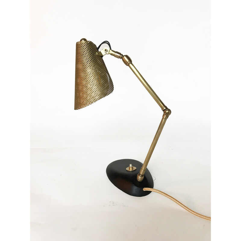 Vintage desk lamp with perforated iron shade, 1950s