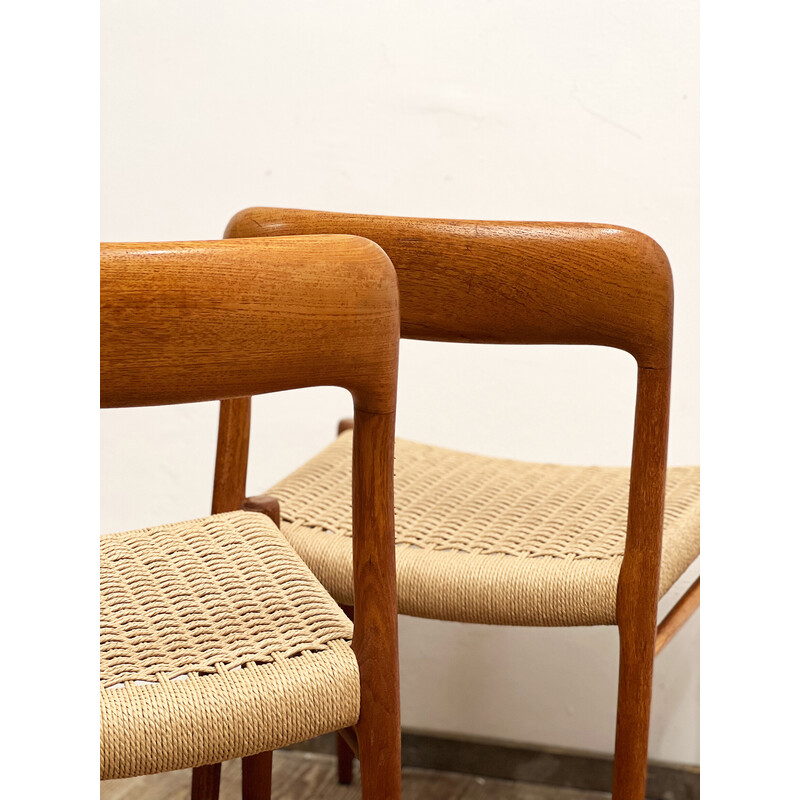 Pair of mid-century teak dining chairs model 75 by Niels O. Møller