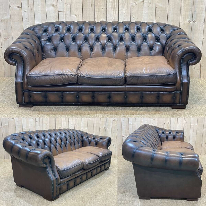 Vintage Chesterfield leather sofa, 1980