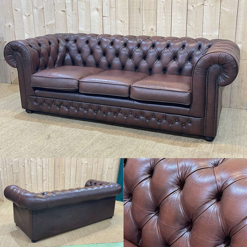 Vintage Chesterfield 3-Sitzer-Sofa aus braunem Leder, 1990