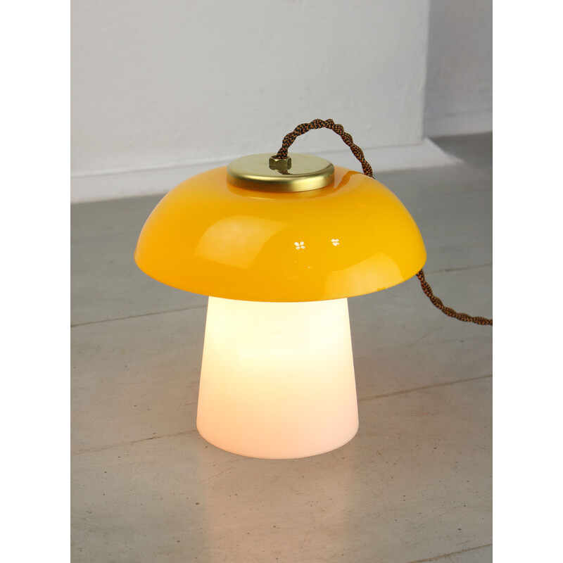 Mid-century yellow glass and brass Mushroom table lamp