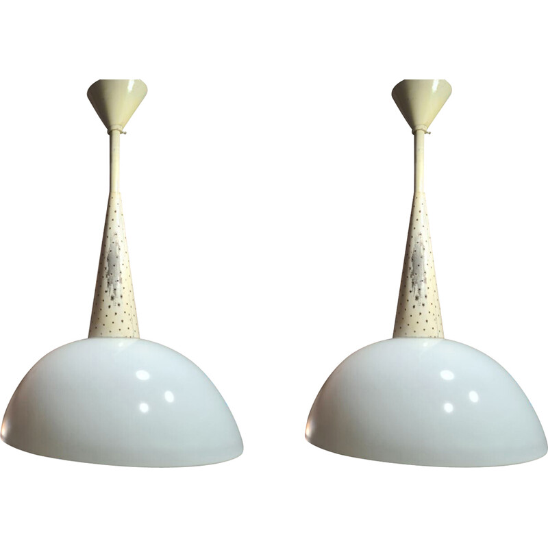 Pair of vintage pendant lamps by Maison Holophane, 1960