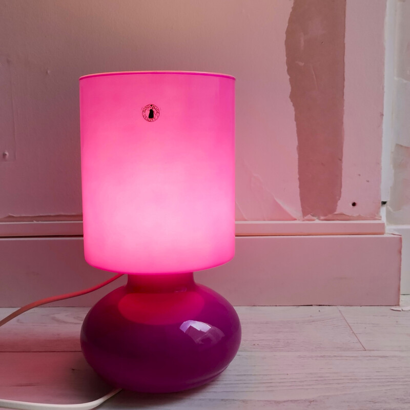 Scandinavian vintage modernist Lykta fuchsia pink glass table lamp by Ikea,  1990s