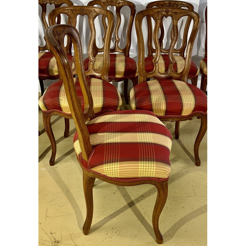 Set van 12 vintage stoelen van eikenhout en houtsnijwerk