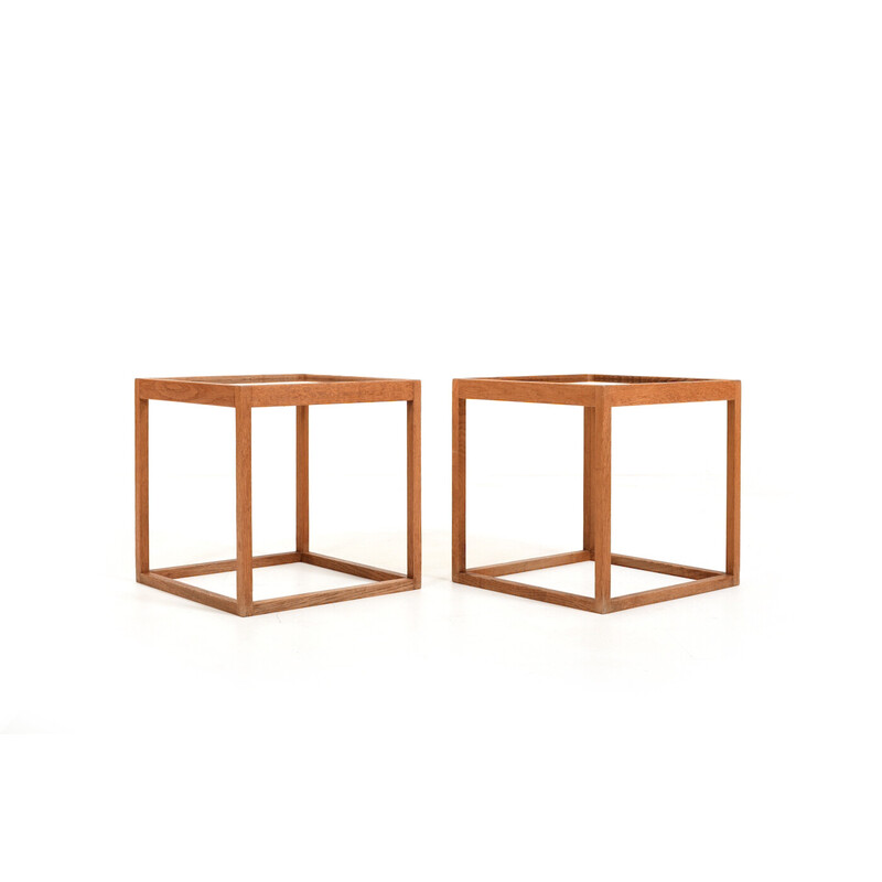 Pair of vintage solid oakwood and glass side tables by Kurt Østervig for Kp  Møbler, Denmark