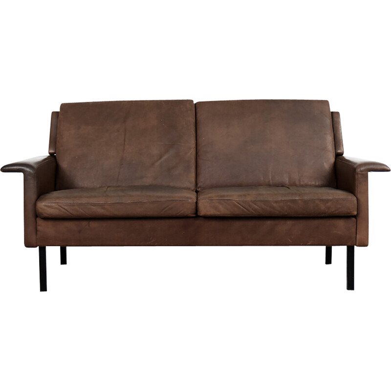 Vintage Scandinavian 2-seater brown leather sofa 3330 by Arne Vodder for  Fritz Hansen, 1960s