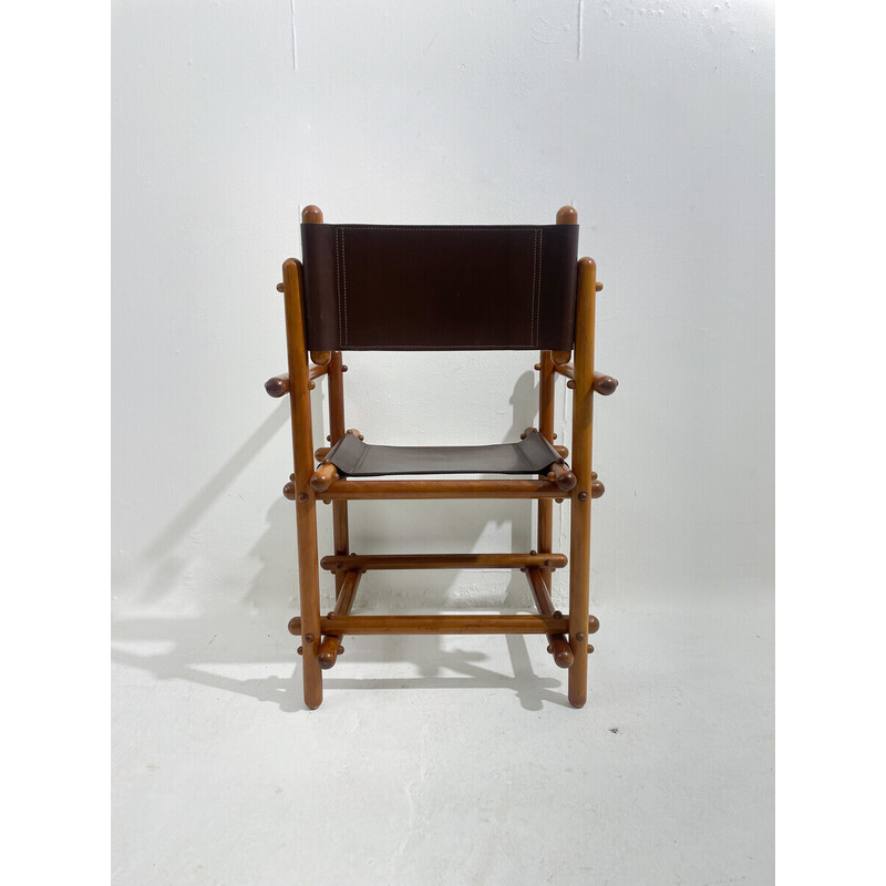 Set van 6 mid-eeuwse Italiaanse stoelen van hout en leer, 1960