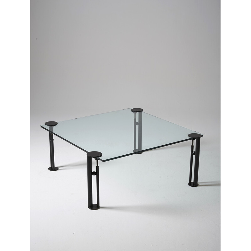 Vintage "Joe ship" coffee table in black lacquered metal and glass by  Philippe Starck, Switzerland 1982s