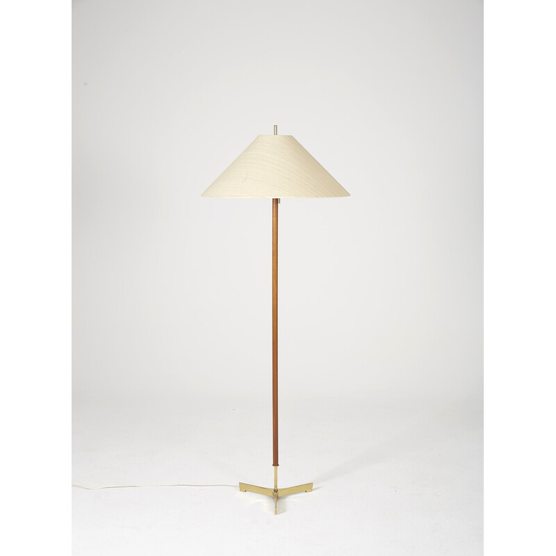 Vintage-Stehlampe aus Teakholz und Messing von Jt Kalmar, Österreich 1950