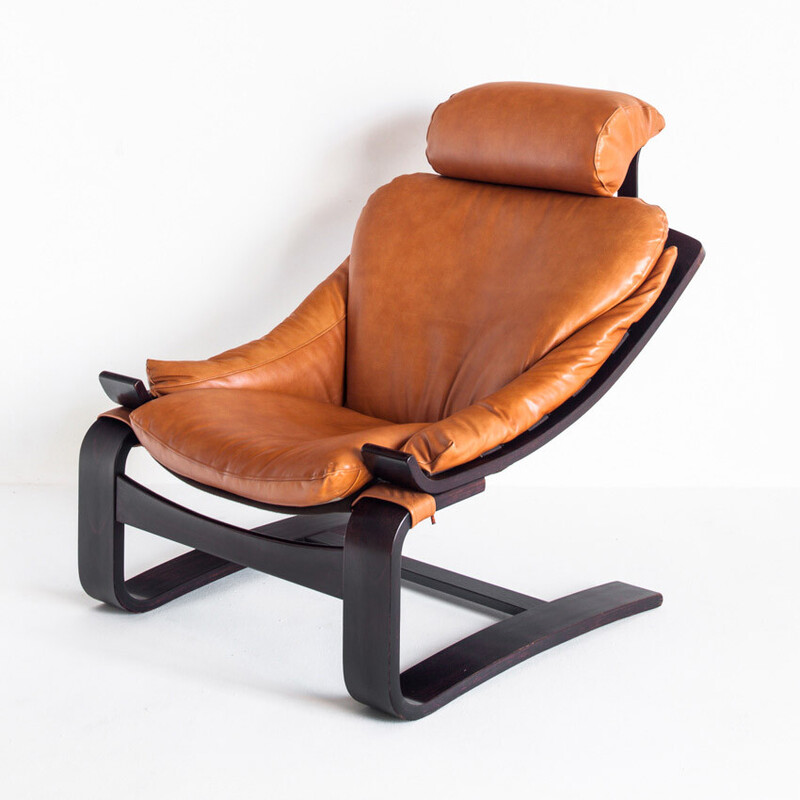 Paire de fauteuils vintage Kroken en cuir et bois courbé par Ake Fribytter  pour Roche Bobois,