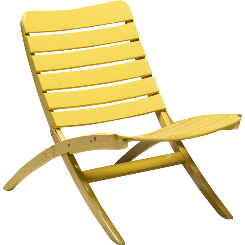 Vintage folding chair in yellow lacquered wood and brass for Kettler  Herlag, Germany 1950s
