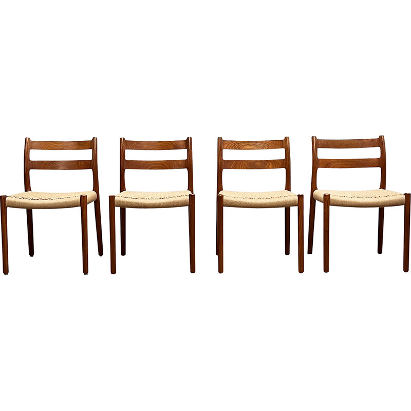 Ensemble de 4 chaises danoises vintage modèle 84 en teck par Niels O. Møller  pour J.L.