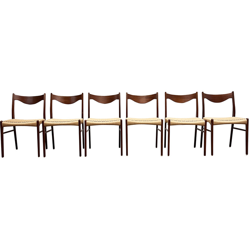 Set of 6 vintage Danish Gs60 chairs by Arne Wahl Iversen for Glyngøre  Stolfabrik, 1950s