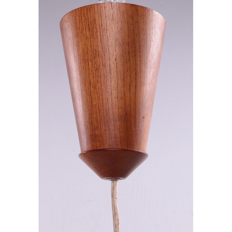 Vintage Temde pendant lamp in teak with fabric shade, 1960