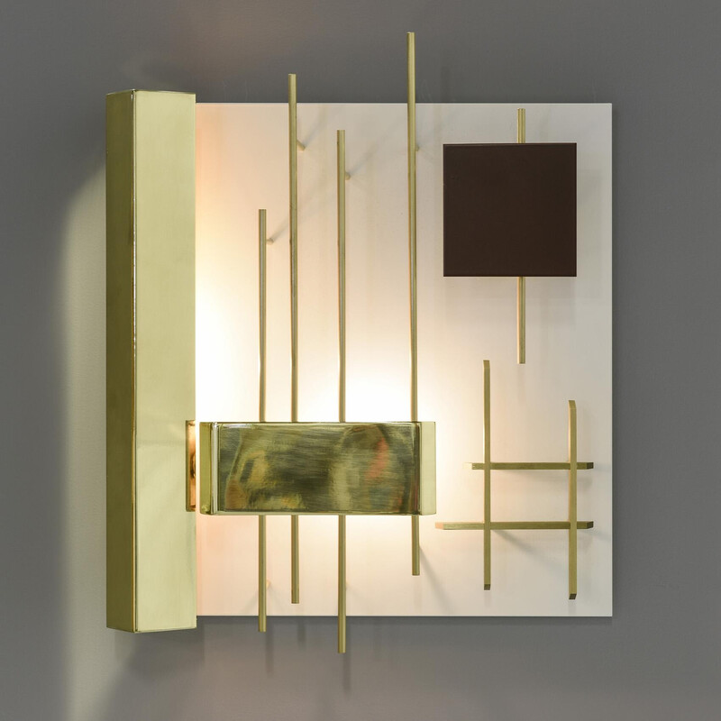 Pair of vintage brass and lacquered metal wall lamps by Gio Ponti, 1960