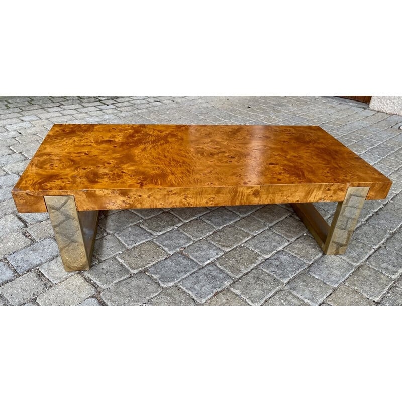 Vintage coffee table in elm burl and brass