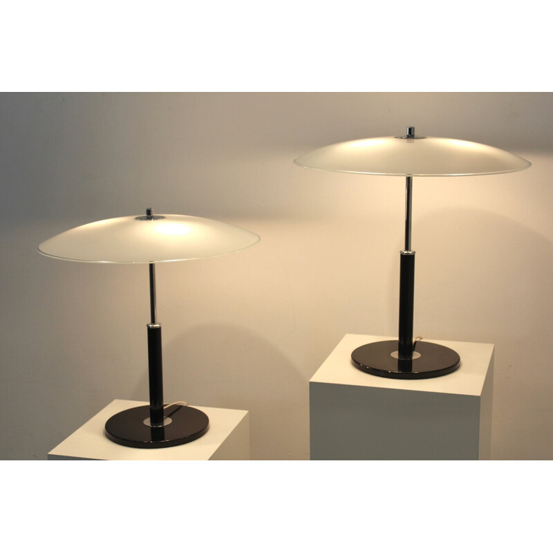 Pair of vintage steel and milky glass table lamps for Ikea, Sweden 1970s