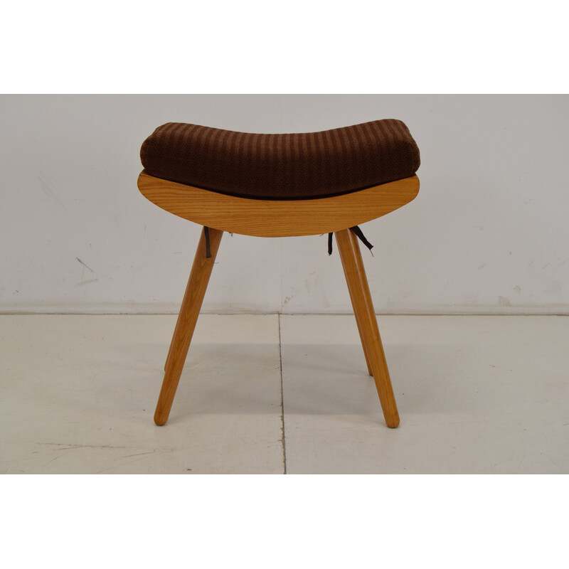 Vintage stool in wood and fabric, Czechoslovakia 1985s