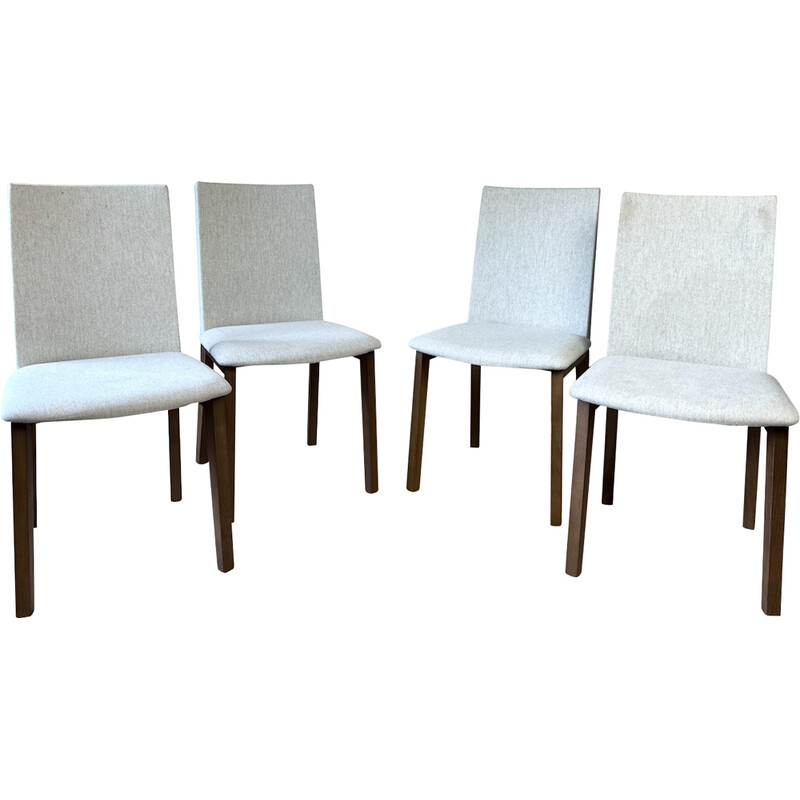 Set of 4 vintage walnut and gray linen chairs for Skovby Møbelfabrik