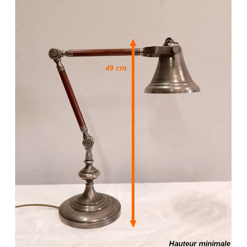 Vintage-Lampe mit Gelenkarm aus Metall und Holz, 1920