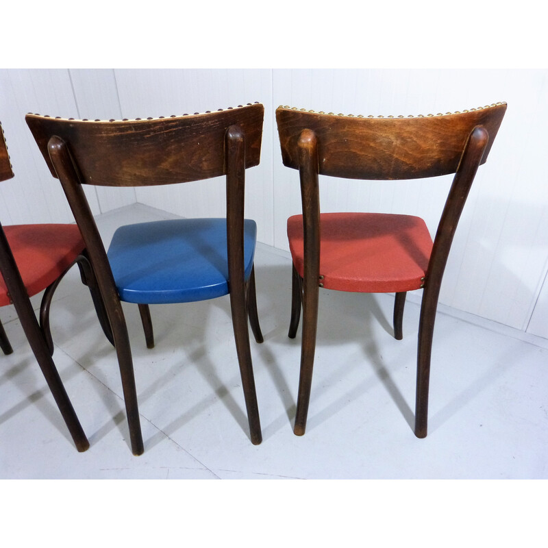 Juego de 6 sillas de comedor vintage de madera de haya de Thonet, años 50