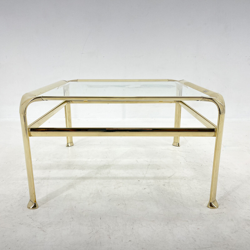 Vintage coffee table in brass and glass by Mauro Lipparini, Italy 1970s