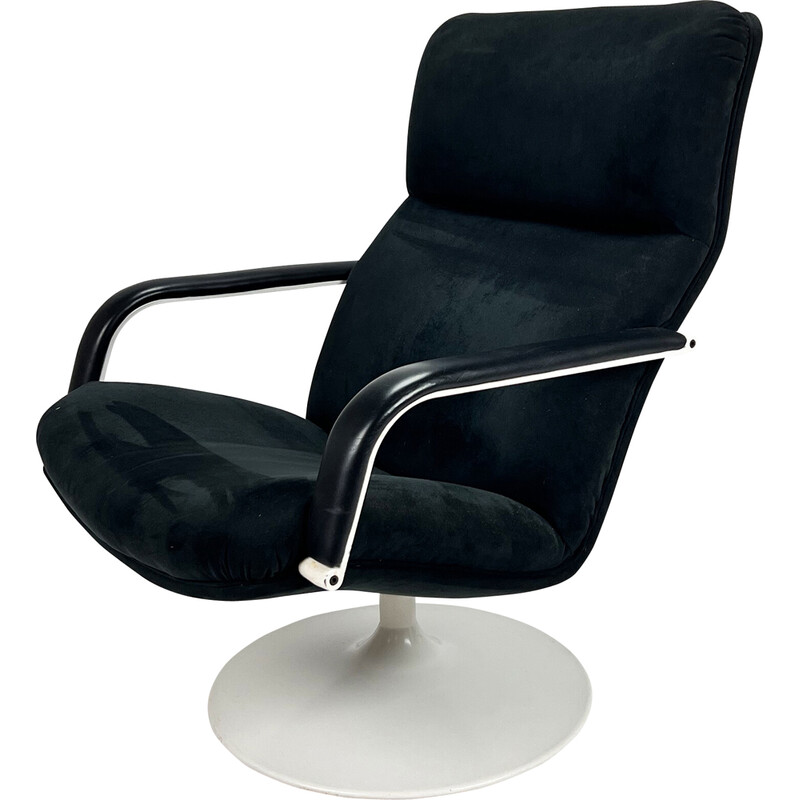 Vintage Artifort F141 black velvet armchair by G. Harcourt, 1970s