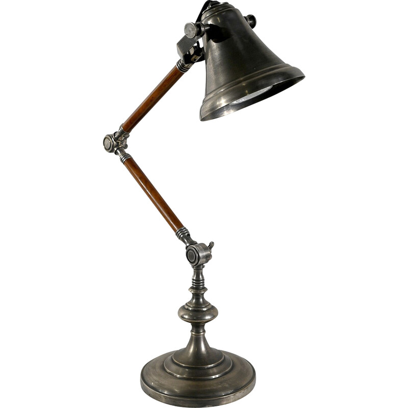 Vintage lamp with articulated arm in metal and wood, 1920