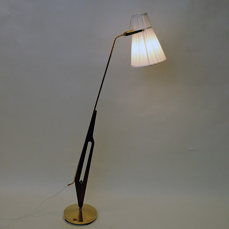 Schwedische Stehlampe aus Messing und Teakholz von Hans Bergström für Asea,  1950er Jahre