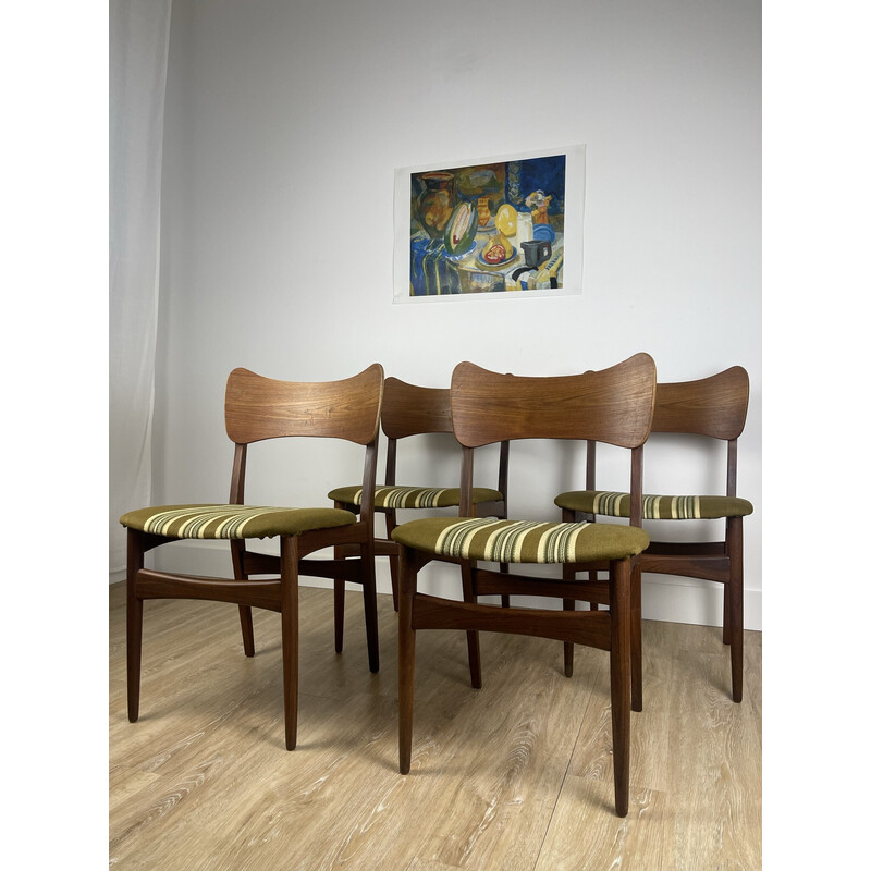 Set di 4 sedie scandinave vintage in teak e tessuto