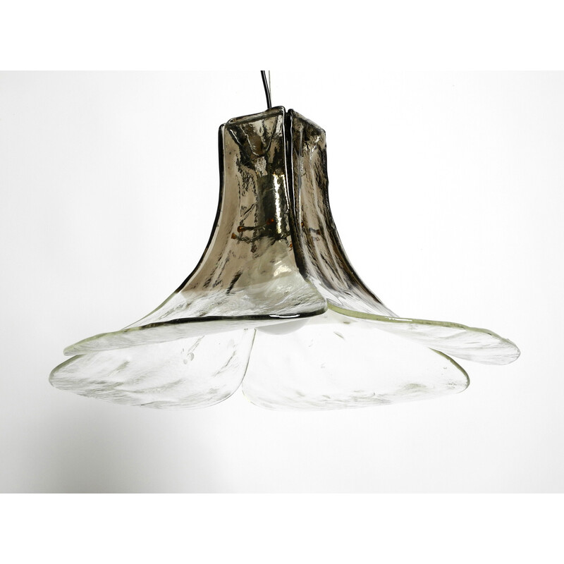 Lámpara colgante vintage Mazzega Vetri Flor de cristal de Murano  transparente y marrón, años 60