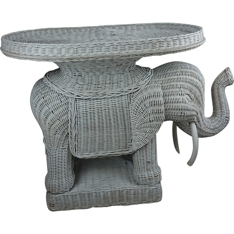 Table basse éléphant vintage en osier, 1960