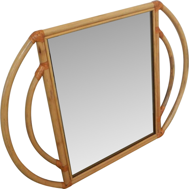 Vintage-Spiegel mit Rattan-Rahmen