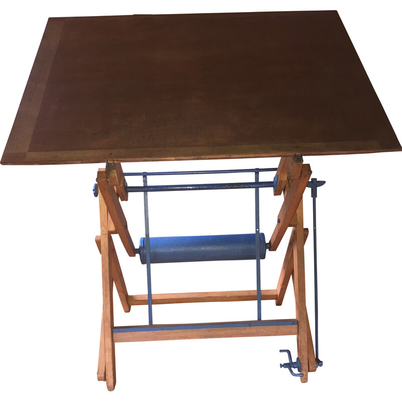 Tavolo da disegno in legno regolabile d'epoca, 1950