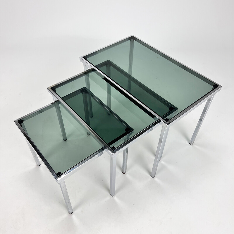 Vintage chrome and smoked glass nesting tables, 1970s