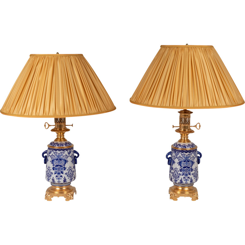 Pair of vintage Delft earthenware lamps, 1880