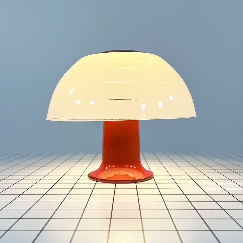 Lampada da tavolo a fungo arancione vintage in plastica e metallo, anni '70